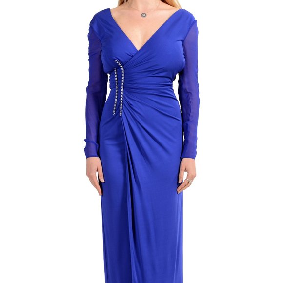 Versace Deep V-Neck Open Back Maxi Evening Dress - Picture 1 of 8